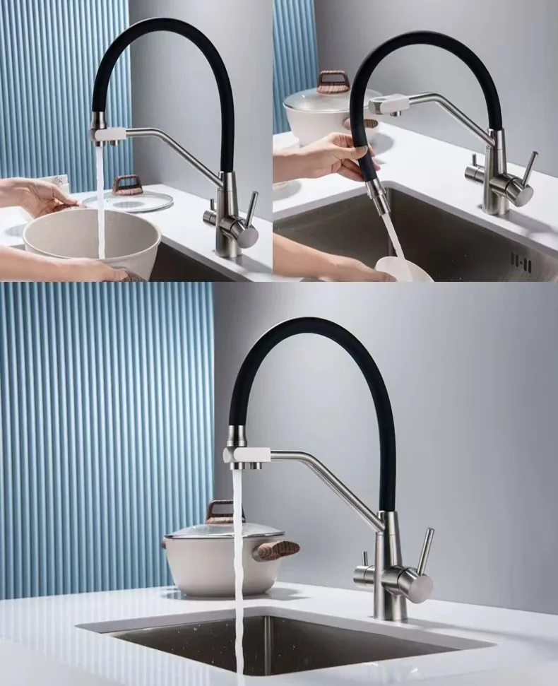 Kitchen Sink Faucet Tap Pure Water Filter Mixer Crane Dual Handles Purification Kitchen Hot and Cold Faucet