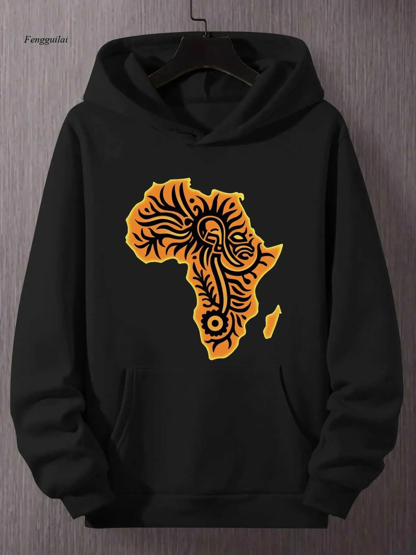 

Толстовка с капюшоном с африканским этническим принтом — свободная толстовка с длинными рукавами, картой Африки и этническим узором, неэластичная ткань