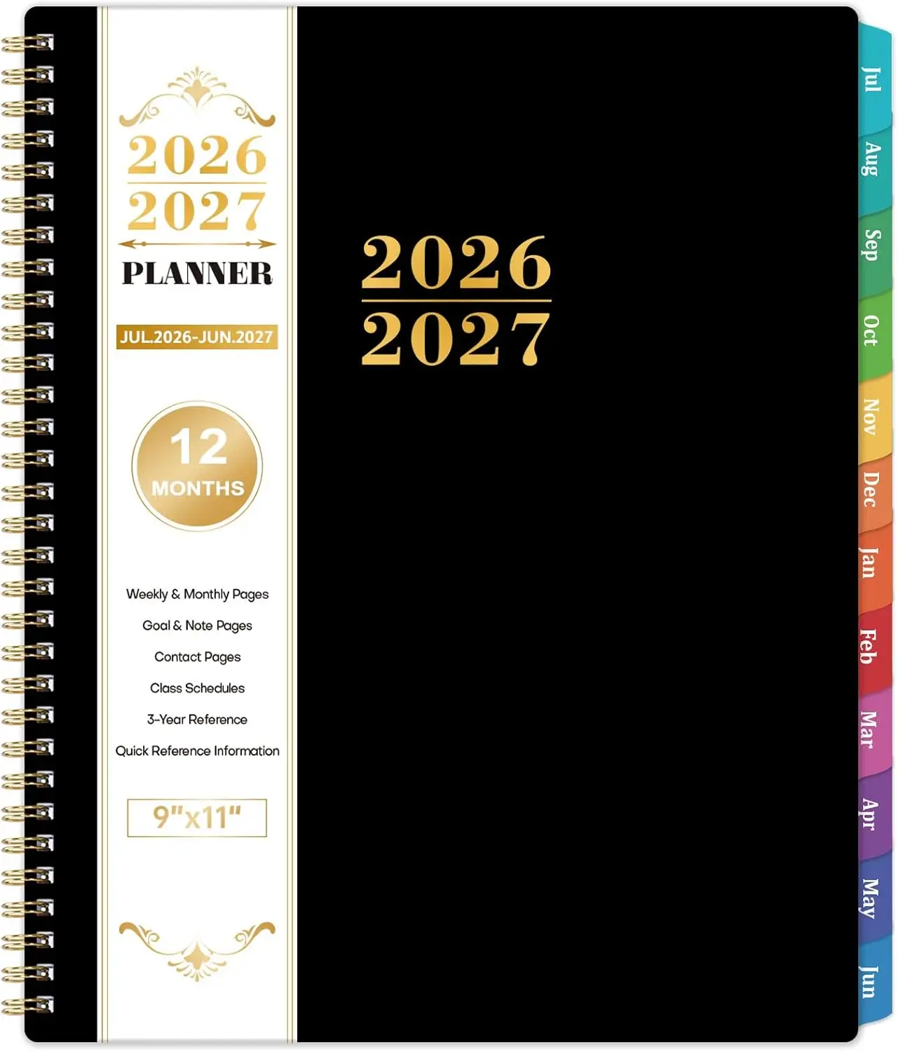 

Academic Planner 2026-2027 - Jul.2026-Jun.2027, 9x11, Weekly Monthly with Tabs, Class Schedules, Back Pocket, Twin-Wire Binding