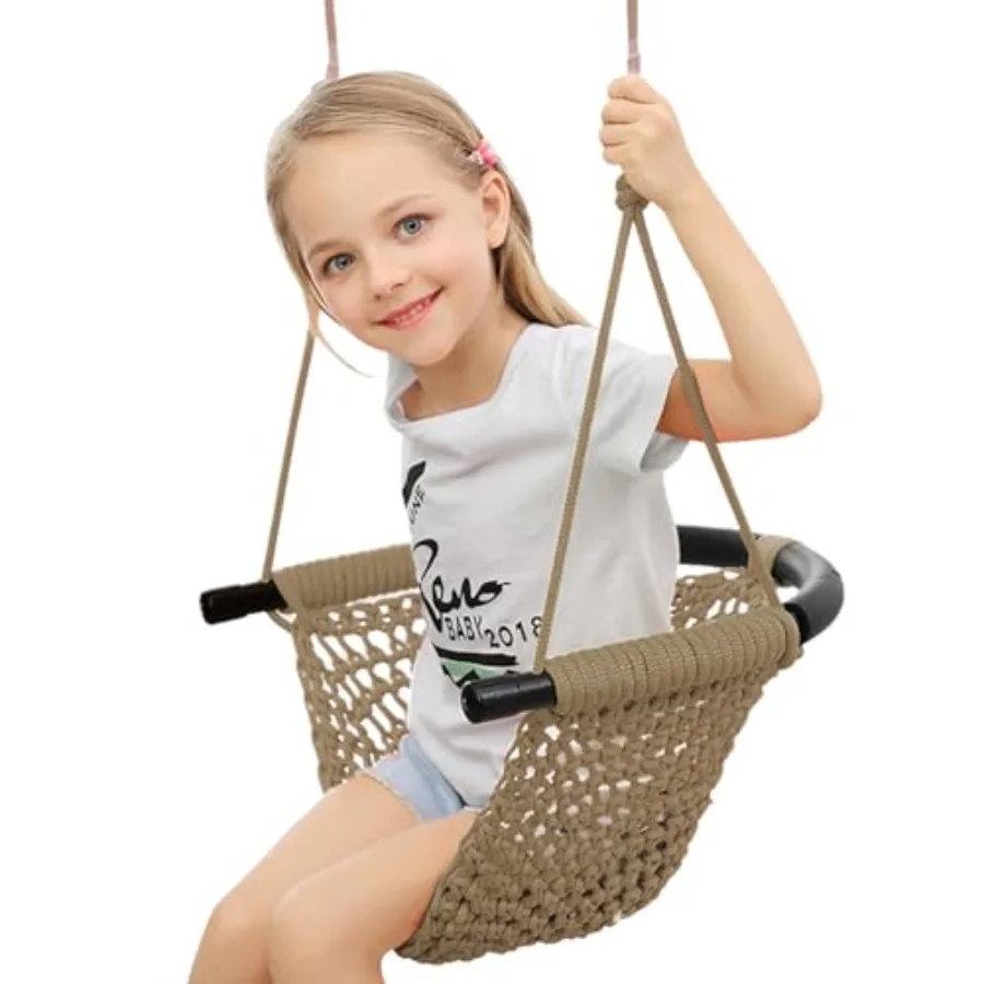 

Hand-Knitting Toddler Swing Swing Seat for with Adjustable Ropes Swings Set for Outdoor Indoor Playground Backyard Light Brown