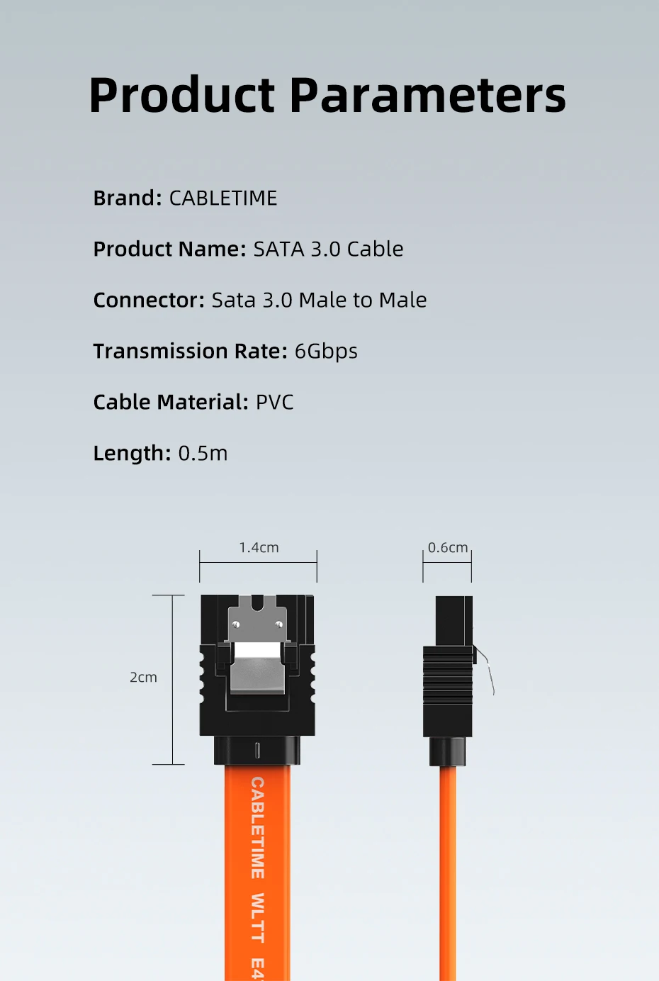 CABLETIME 6 Gbit/s SATA-Kabel 3.0 zu Festplatte SSD HDD Sata3 Gerades rechtwinkliges Kabel Schnellübertragungskabel für Desktop – Detail 9