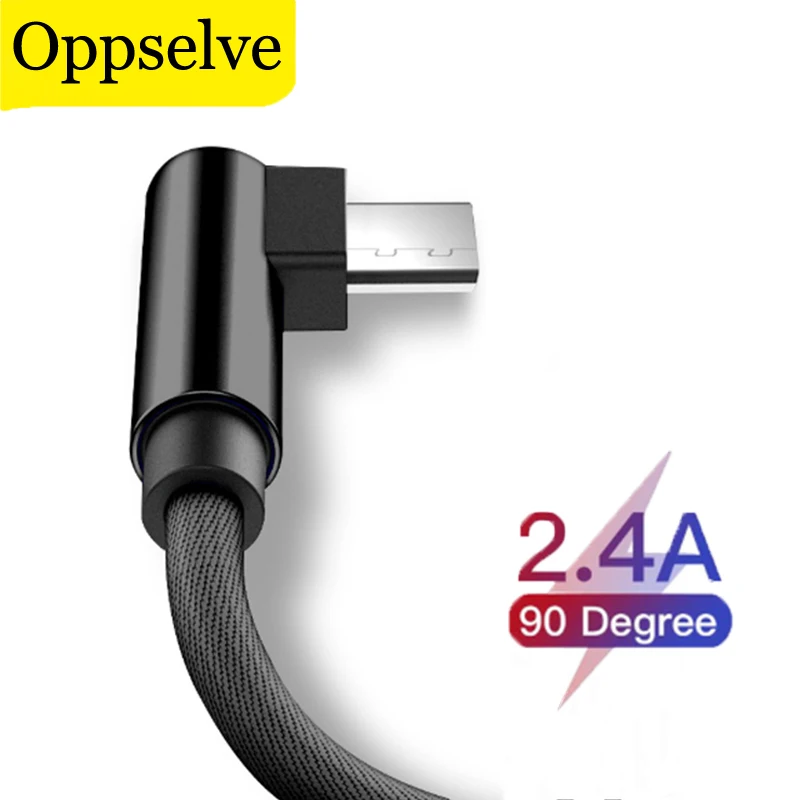 Oppselve 90 Degree Elbow Micro USB Type C Data Cable For Samsung S20 Huawei Xiaomi Charger Cord Fast Charger Cable L-Shape Wire