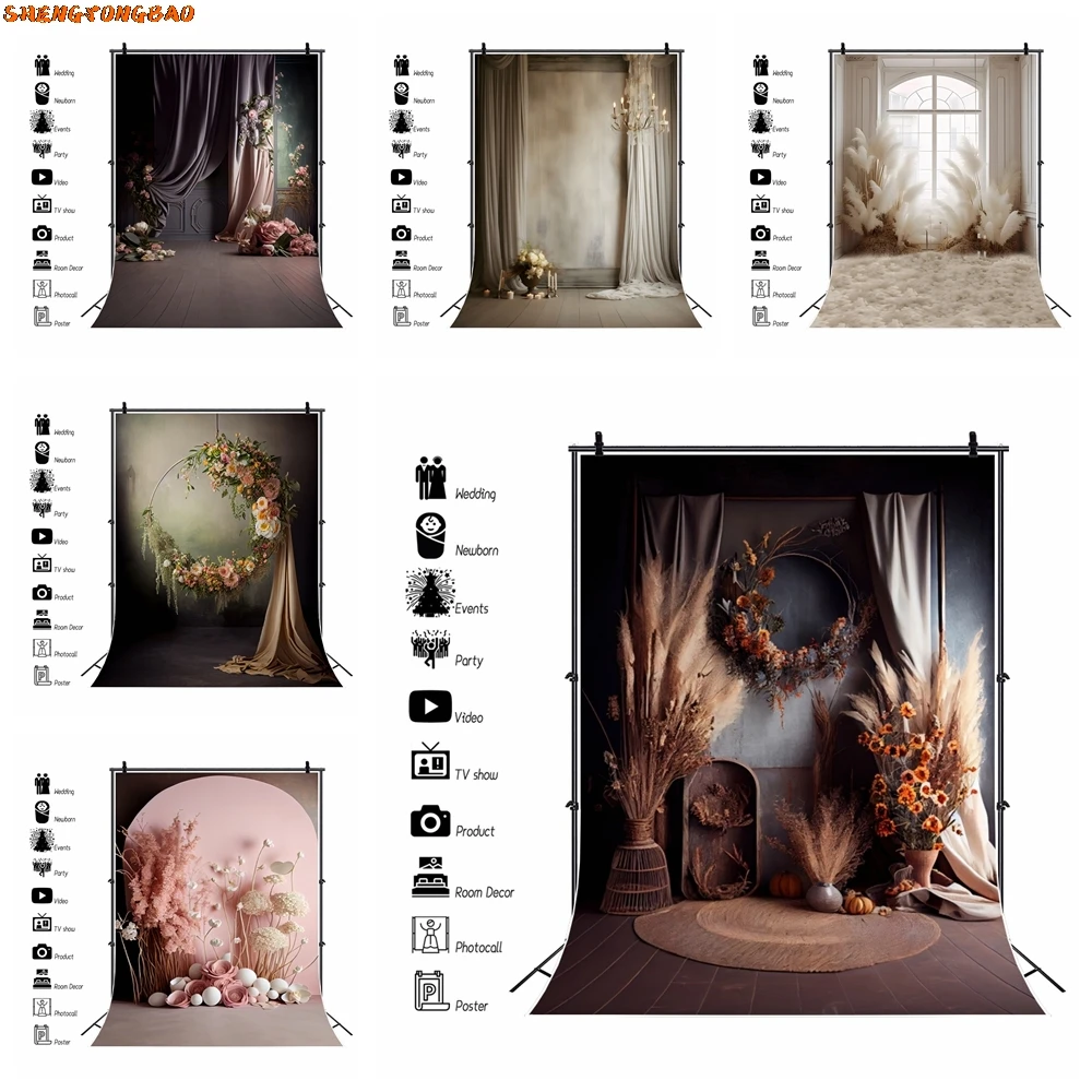 Свадебный фон для фотосъемки в стиле бохо, ретро цветок, оконная занавеска, свадебный душ, портрет, день рождения, вечеринка, фон для фотосессии, декор