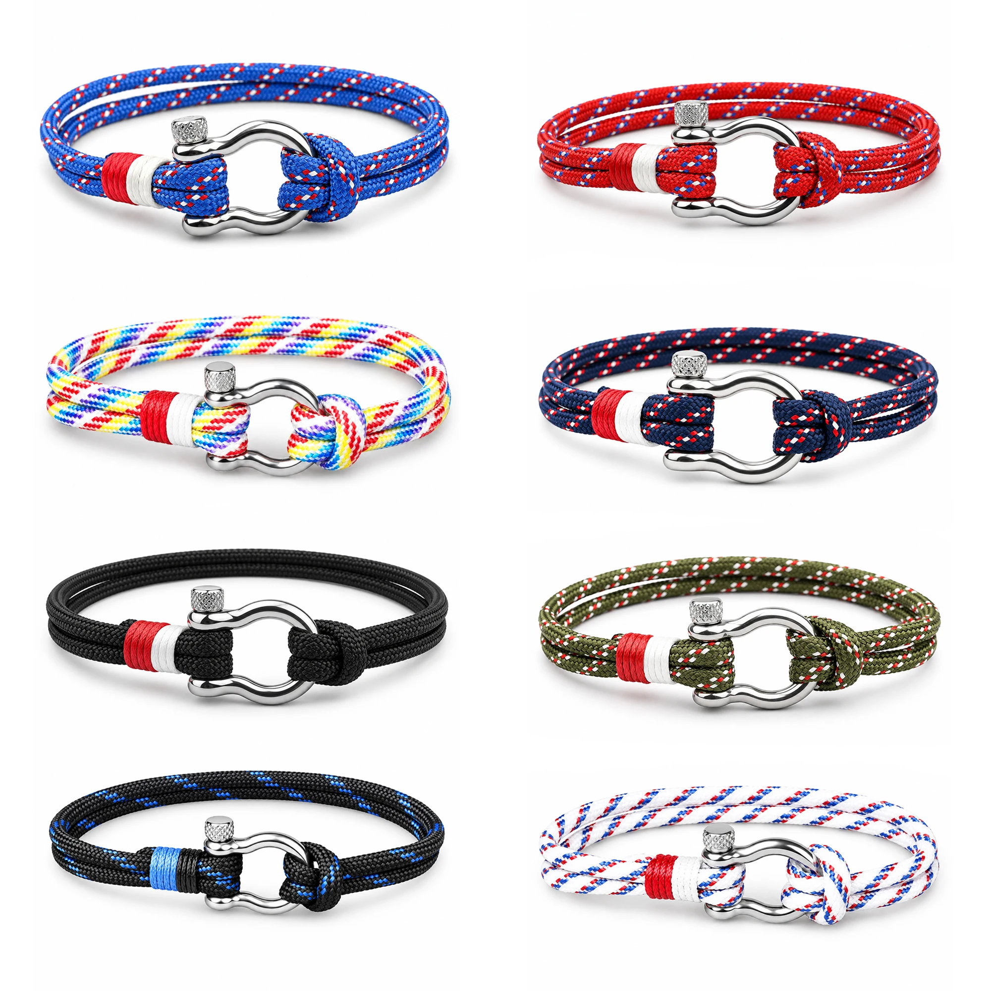 Nautical Rope Bracelet for Men Women Couple Sailing Shackle Clasp Braided Wristband Outdoor Casual Jewelry Gift Accessories