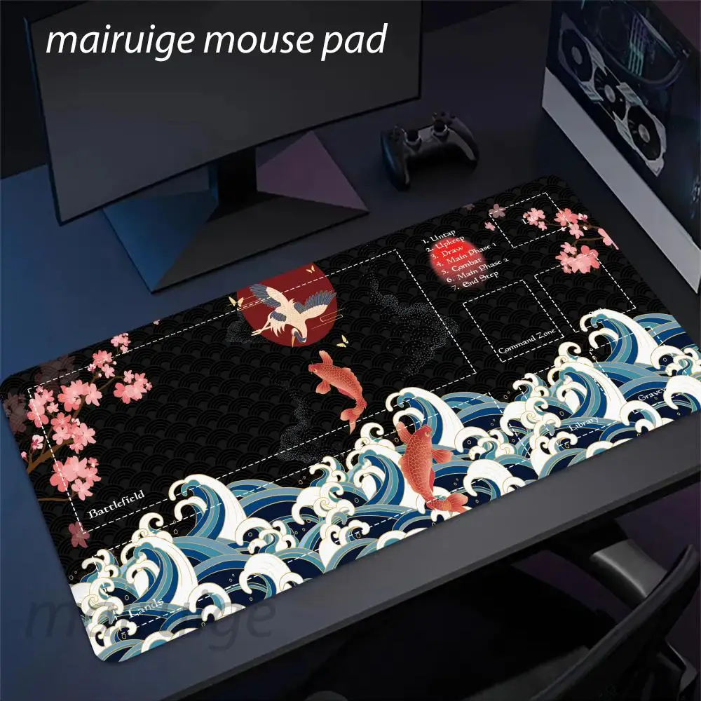 Wave Koi Mouse Pad Game Mat Large Computer Office Mousepads XXL Anti-slip Rubber Table Mats for MTG DTCG CCG RPG Trading Card