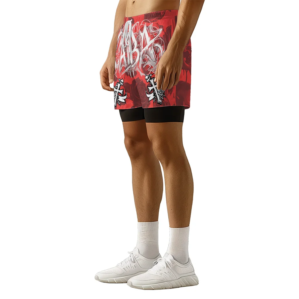 2024 New design Skull Rose Cross Summer 3D Advanced Print Casual trend Sports High Street  basketball shorts  men shorts