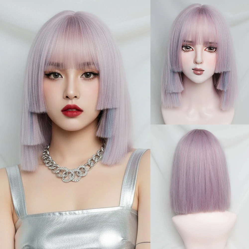 

VICWIG Women Short Synthetic Hair Trendy Purple Straight Hair Colorful Dyed Princess Cut Lolita Collarbone Hair