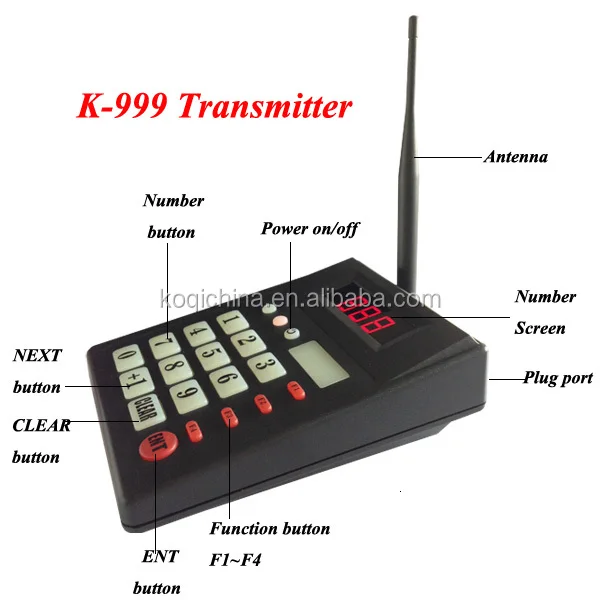 Queue Calling System K-999 Transmitter Keypad and K-302 Receiver Screen
