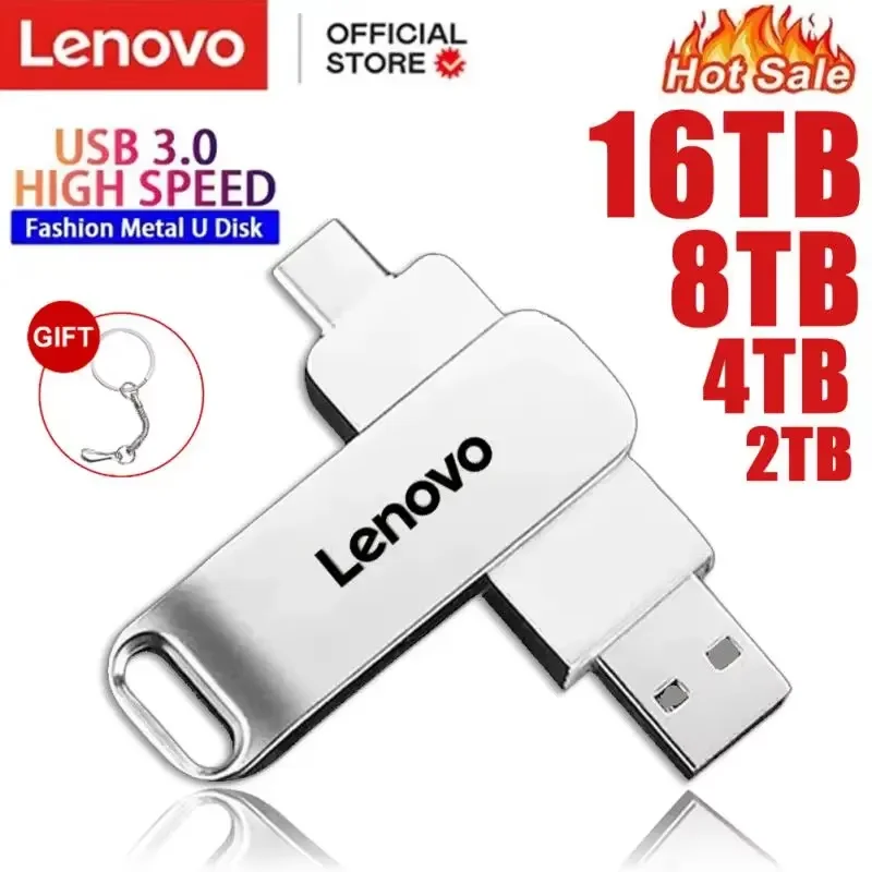 Lenovo 16TB USB 3.0 Flash Drive U Disk Type-C Interface High Speed 1TB Large Capacity 2TB 1TB Metal Pendrive Memoria Stick