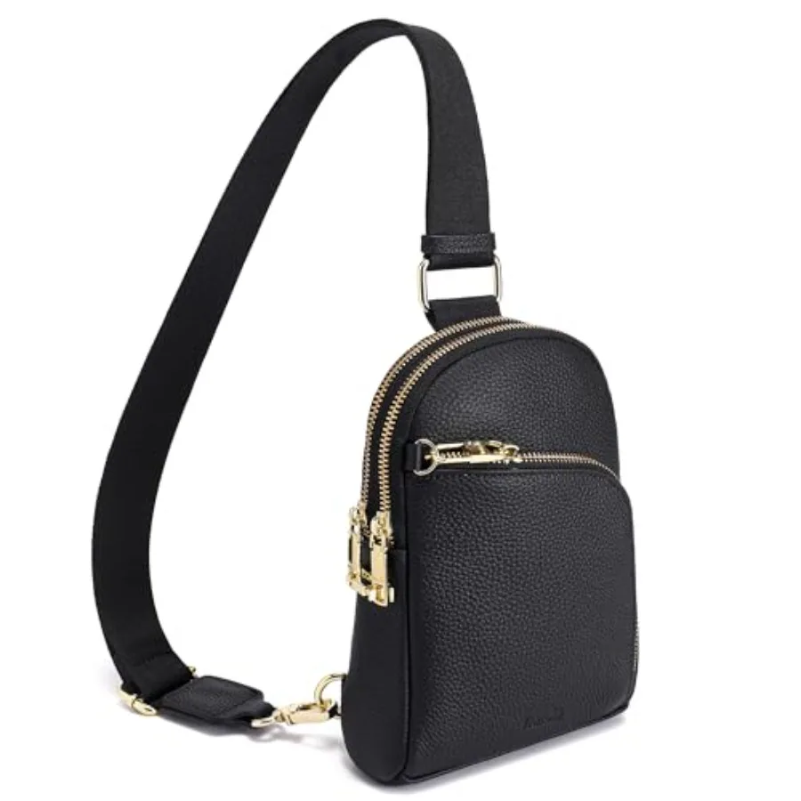 

RFID Blocking Sling Bag for Travel and Daily Use, Vegan Leather Crossbody Bag in Black, Anti-Theft Compact Design with Secure Z