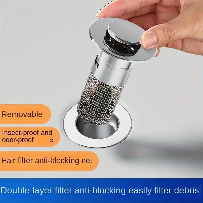 2 pieces of stainless steel filter washbasin leak proof plug, stainless steel anti odor bouncing core drainage collector