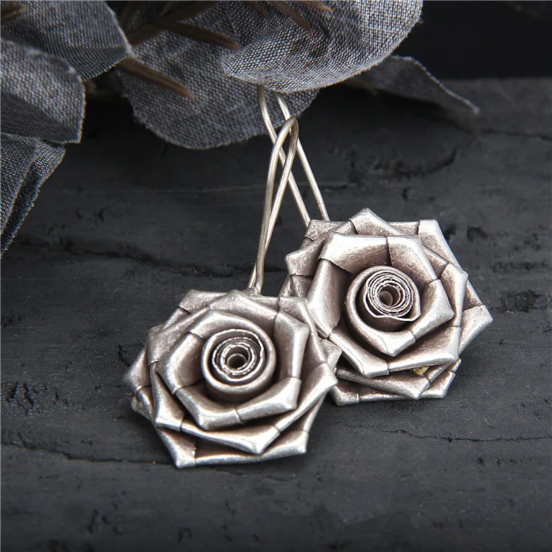 

1 шт., бумажные складные вибрации, цветы розы, шпильки, серьги, кольца, браслеты, женские комплекты экзотических ювелирных украшений с цветочным принтом, серебро 925 пробы, винтажные Brincos