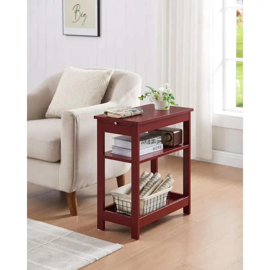 

Узкий приставной столик с полками для хранения для небольших помещений, прикроватный/диванный столик для гостиной, спальни, красный