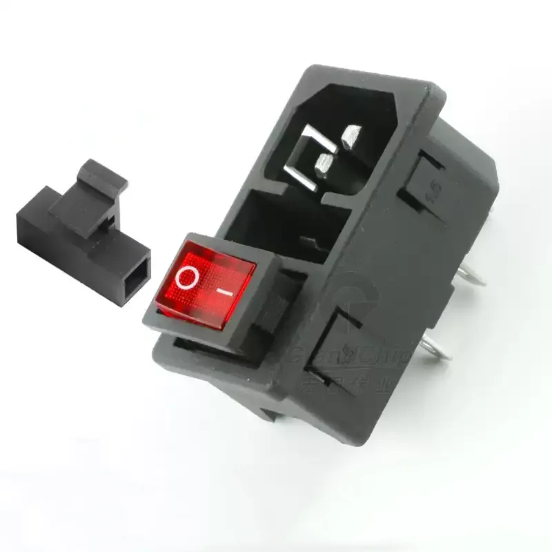 1pcs AC Power Socket with Red Rocker Switch Fused IEC 320 C14 Inlet Plug Connector AC-01