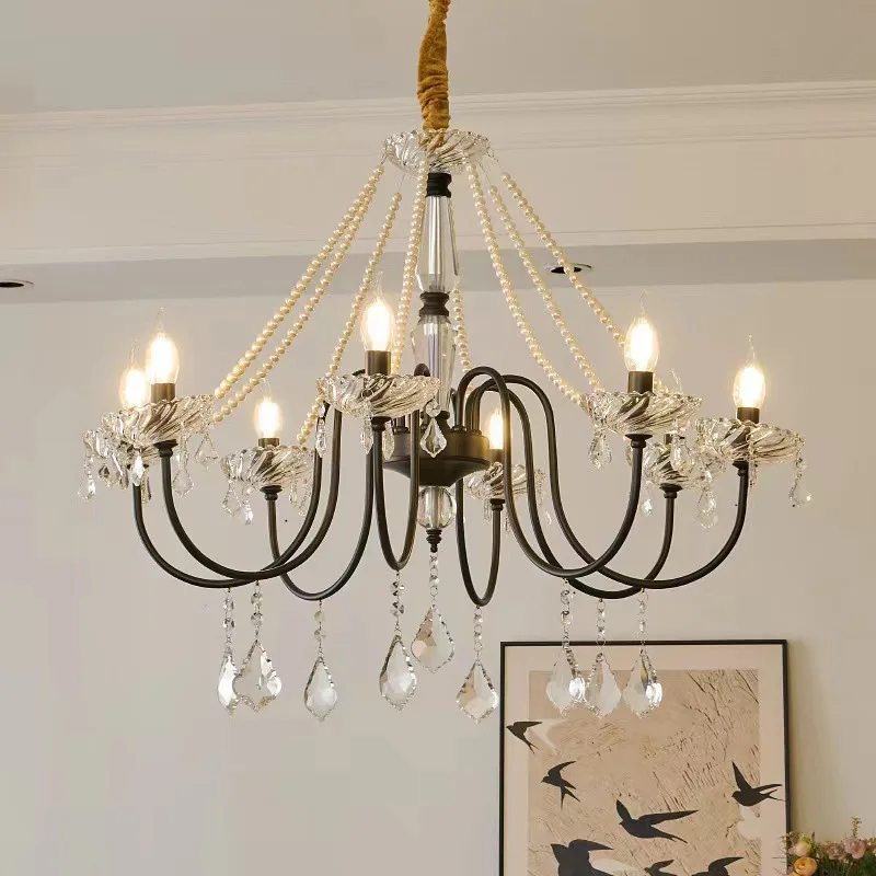 Nordic French Country Candle Crystal Chandelier for Villa Lobby Living Bedroom Study Dining Cloakroom Duplex High Ceiling Decor
