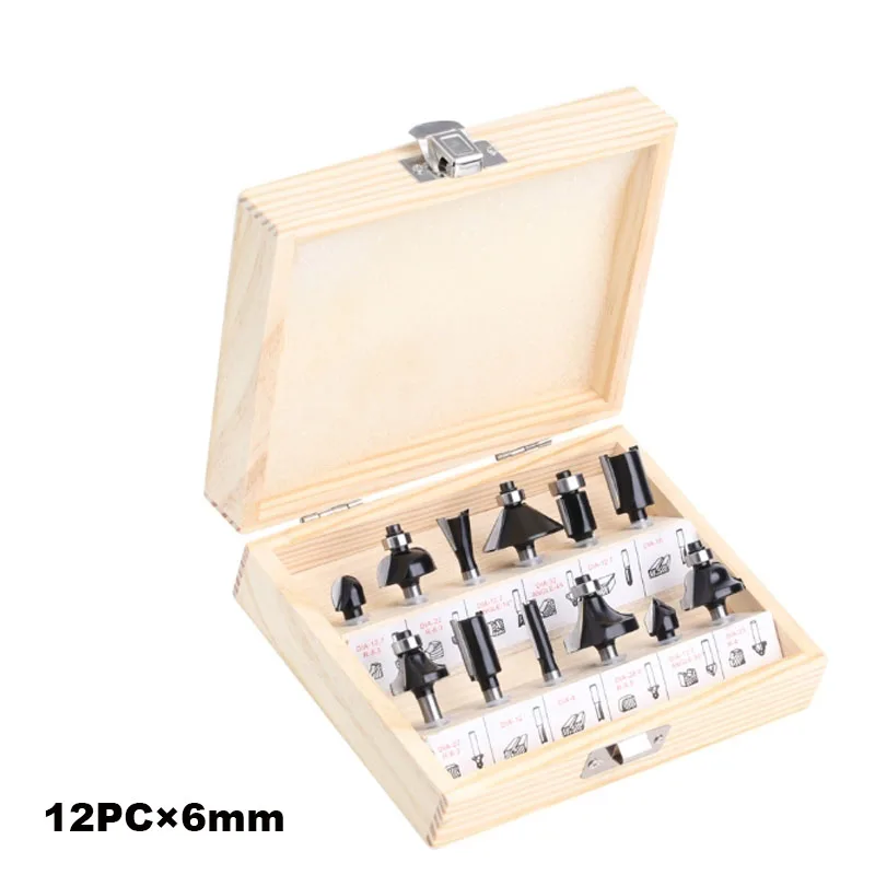 12PCS 6MM Shank Milling Cutter Wood Carving Router Bit Set With Box Trimming Straight Milling Cutter Wood Bits Carbide
