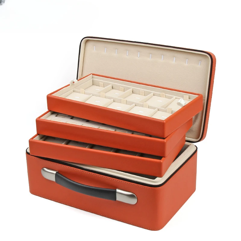 Big Size Jewelry Box Storage Leather Jewelry Boxes Organizer Ring Necklace Bracelet Earrings Velvet Tray Separators Display