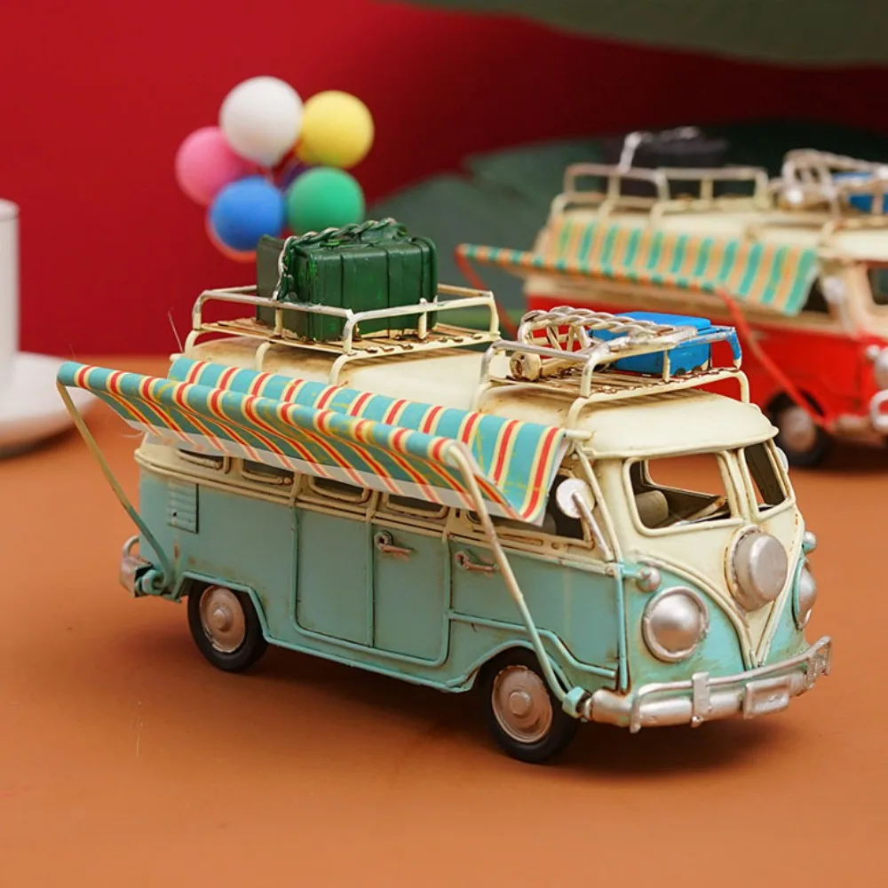 Large Campervan Model New Retro Desktop Decoration Camper Van Model Gift Metal Iron Art Bus Piggy Bank Bar