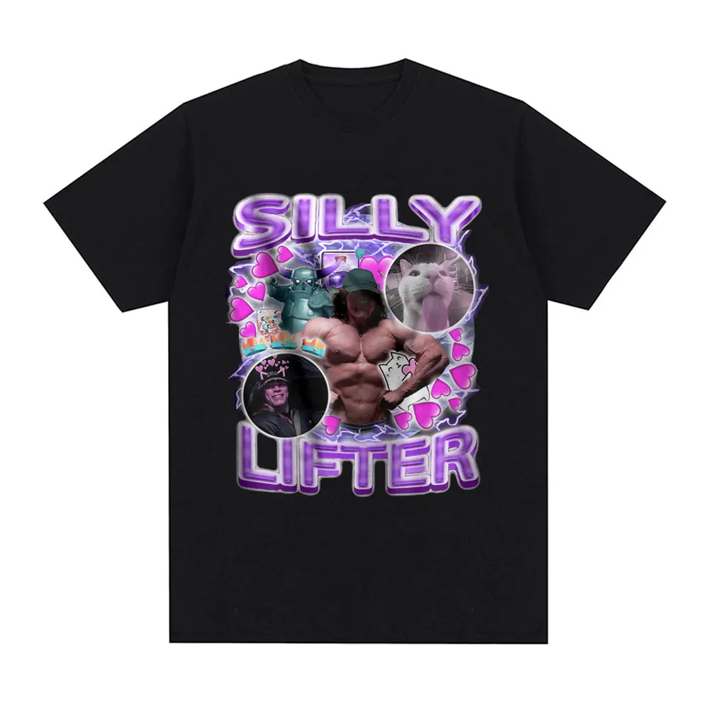 Silly Lifter Sam Sulek T Shirt Vintage Gym Fitness Lovers Graphic T-shirts Men 100% Cotton Casual Oversized Tee Shirt Streetwear