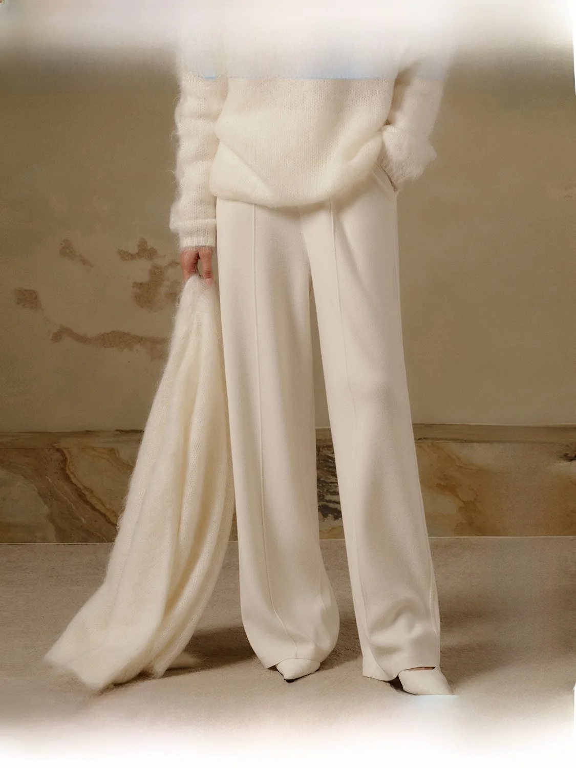 

ZhiZhi mat Knitted Wide Leg Pants Women's Casual Loose Feel Winter Australian Wool High Waist Long Straight Tube Trousers