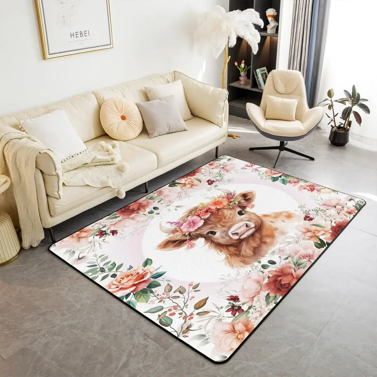 Cow Area Rug Area Rug Milk Cow Decorative Carpet Set for Boys Girls Teens Cartoon Farmhouse Animal Rugs Fruit Indoor Floor Mat