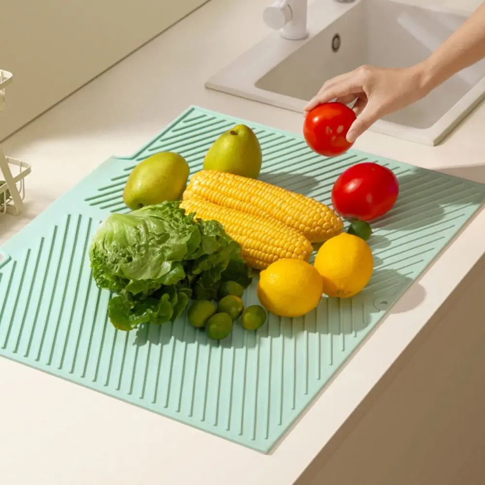 

Противоскользящая силиконовая подушечка для слива, утолщенная термостойкая подушечка для сушки посуды, саржевая текстура, прямоугольная подушечка для хранения чашек, ванная комната