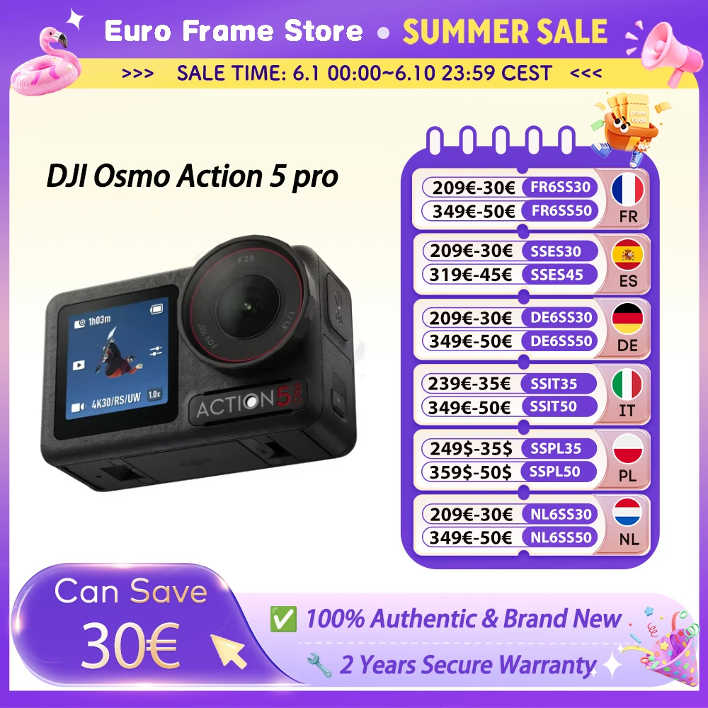 DJI Osmo Action 5 Pro, sensore. 3″, autonomia della batteria estesa di 4 ore, due schermi touch OLED ad alta luminosità, Action 5