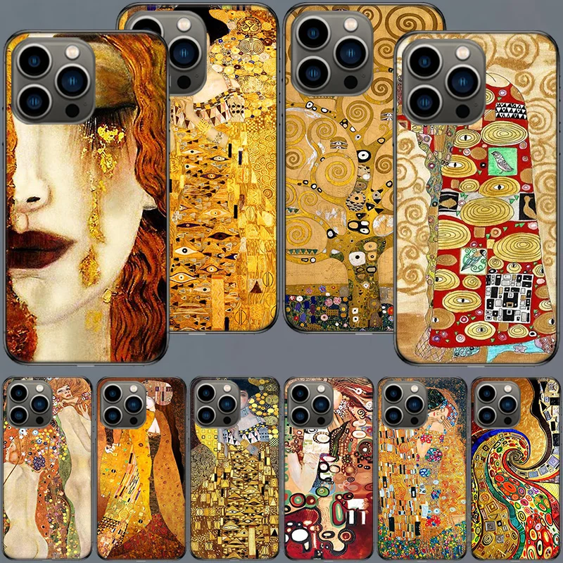 Kiss by Gustav Klimt Desig Phone Case For Apple Iphone 16 15+ 14 Plus Coque 13 12 Mini Clear 11 Pro Max Cover Silicone Cute Shel