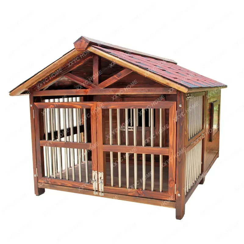 Solid Wood Outdoor Dog House Removable and Washable Kennel Outdoor Dog Cage Dog Kennel Villa Rain-Proof Medium and Large Kennel