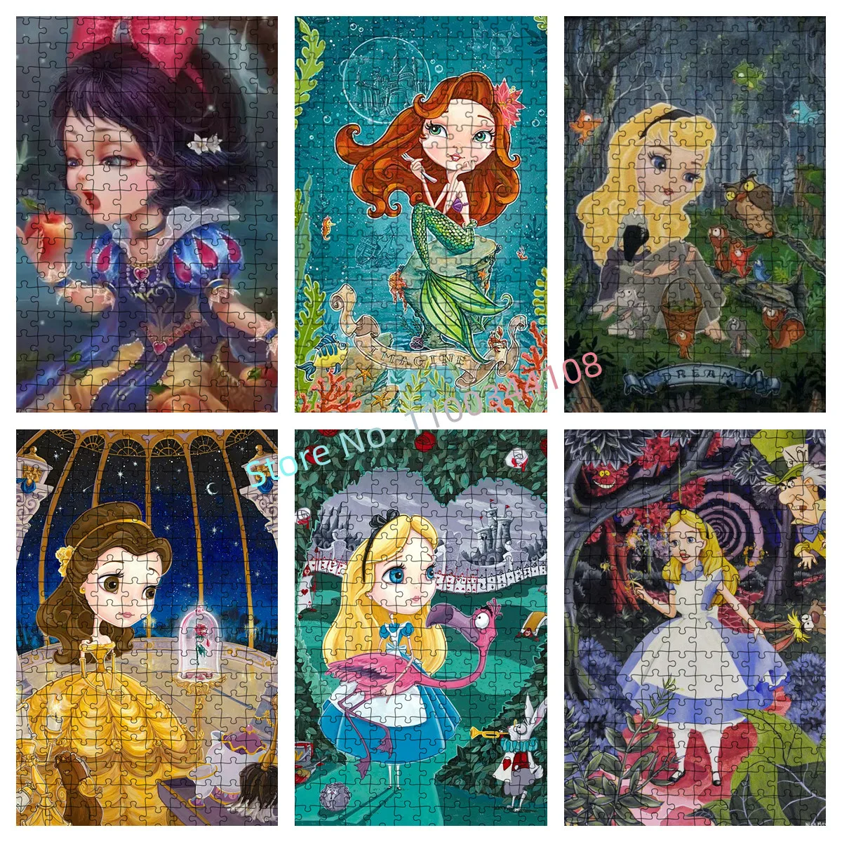 Disney Princess Puzzle 300/500/1000 Pcs Jigsaw Puzzles Cartoon Figure Portrait Paper Puzzles Children Educational Toy Gifts