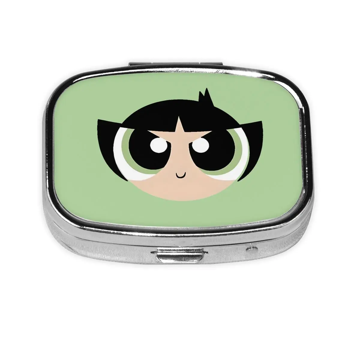 

Металлическая коробка для таблеток для девочек P-PowerPuffs, мини-супергерой, анимированная серия, квадратный чехол для таблеток с 2 отделениями, контейнер для кошелька