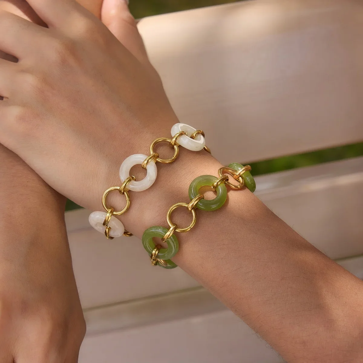 2026 Classic White Green Resin Rings Splicing Bracelet For Women 18K PVD Gold Plated Stainless Steel Bracelets Jewelry Gifts