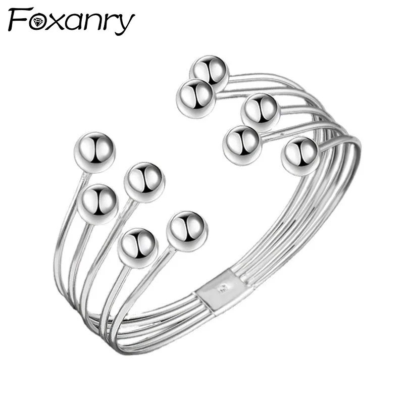 FOXANRY Silver Color Trendy Brcacelet for Women Couples Creative Simple Ball Irregular Geometric Handmade Party Jewelry Gifts