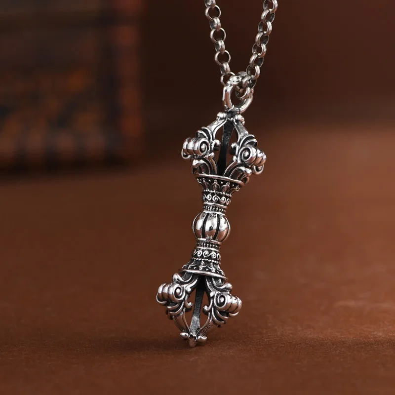 BOCAI S925 Sterling Silver Pendant for Men Women Retro Buddhist Vajra Pestle Amulet Charm Fashion Jewelry Wholesale