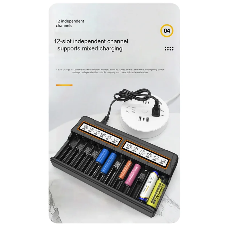 

AB47-18650 Charger 12 Slots Aa.Aaa Nickel Metal Hydride/Lithium Battery Smart Universal Charger With Display US-Plug