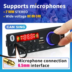 160W / 6W Amplifier Bluetooth 5.0 DIY MP3 Decoder Board Audio Player 12V MP3 Player Car FM Radio Module TF USB Mic Record Call