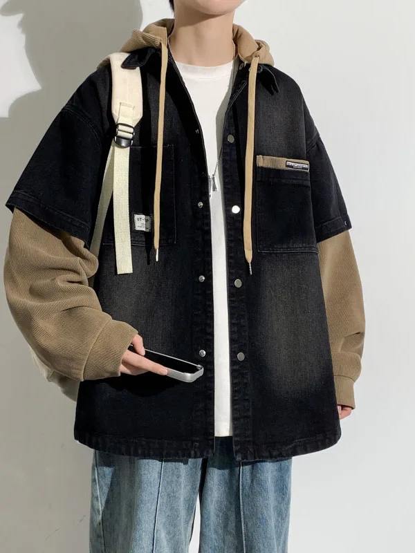 

Утепленная джинсовая куртка на флисовой подкладке для мужчин, осенне-зимняя, с эффектом двухслойности, с капюшоном, модная, брендовая, для старшеклассников