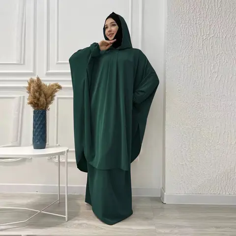 Eid 후드 Abaya Khimar 이슬람 여성기도 복장 세트 터키 Kaftan Hijab 가운 Djellaba Jalabiya 이슬람 의류 라마단 Caftan