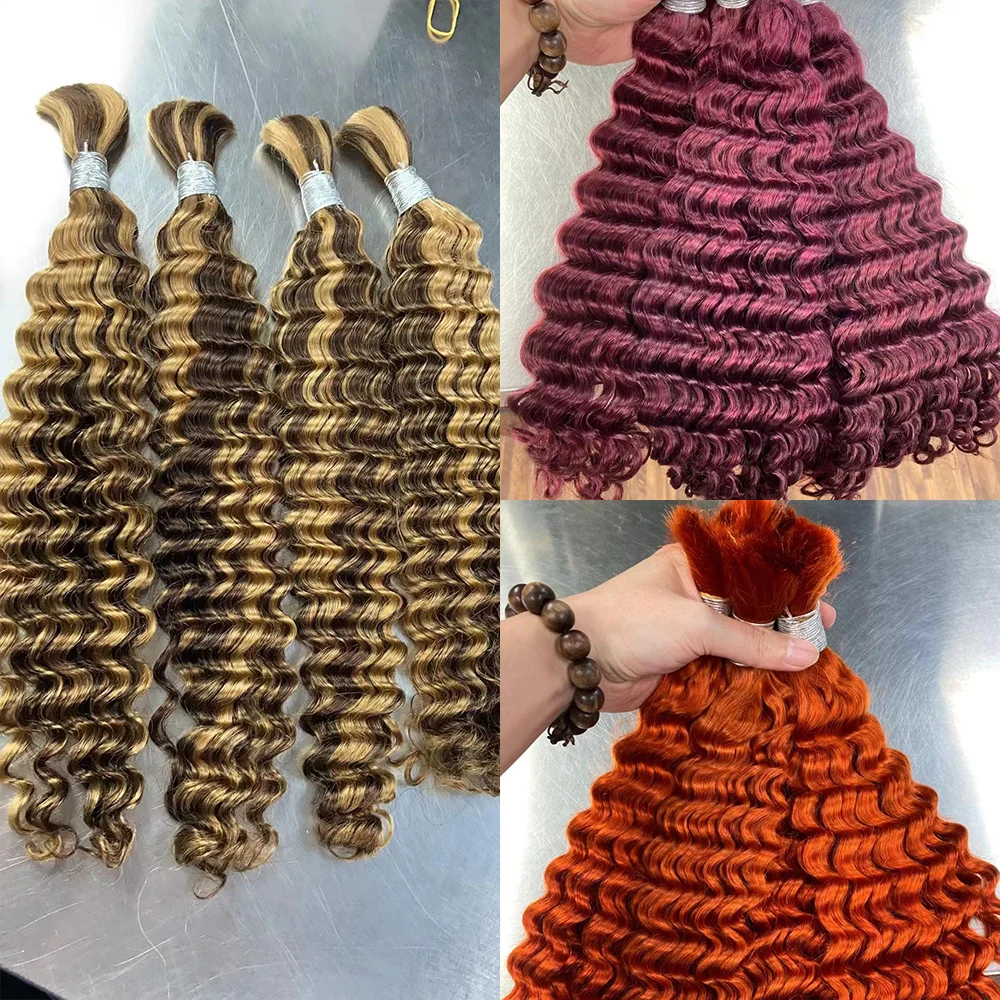 Extensiones de cabello humano rizado Afro, mechones de pelo Remy sin trama a granel, de onda profunda, color negro, 2 o 6 piezas