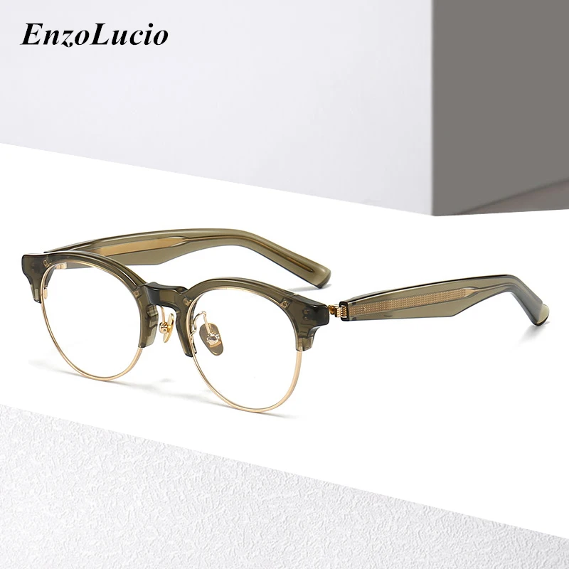 

Retro Round Eyebrow Line Glasses Frame Men Vintage Titanium Acetate Optical Eyeglasses Women Luxury Brand Rebound Spring Eyewear