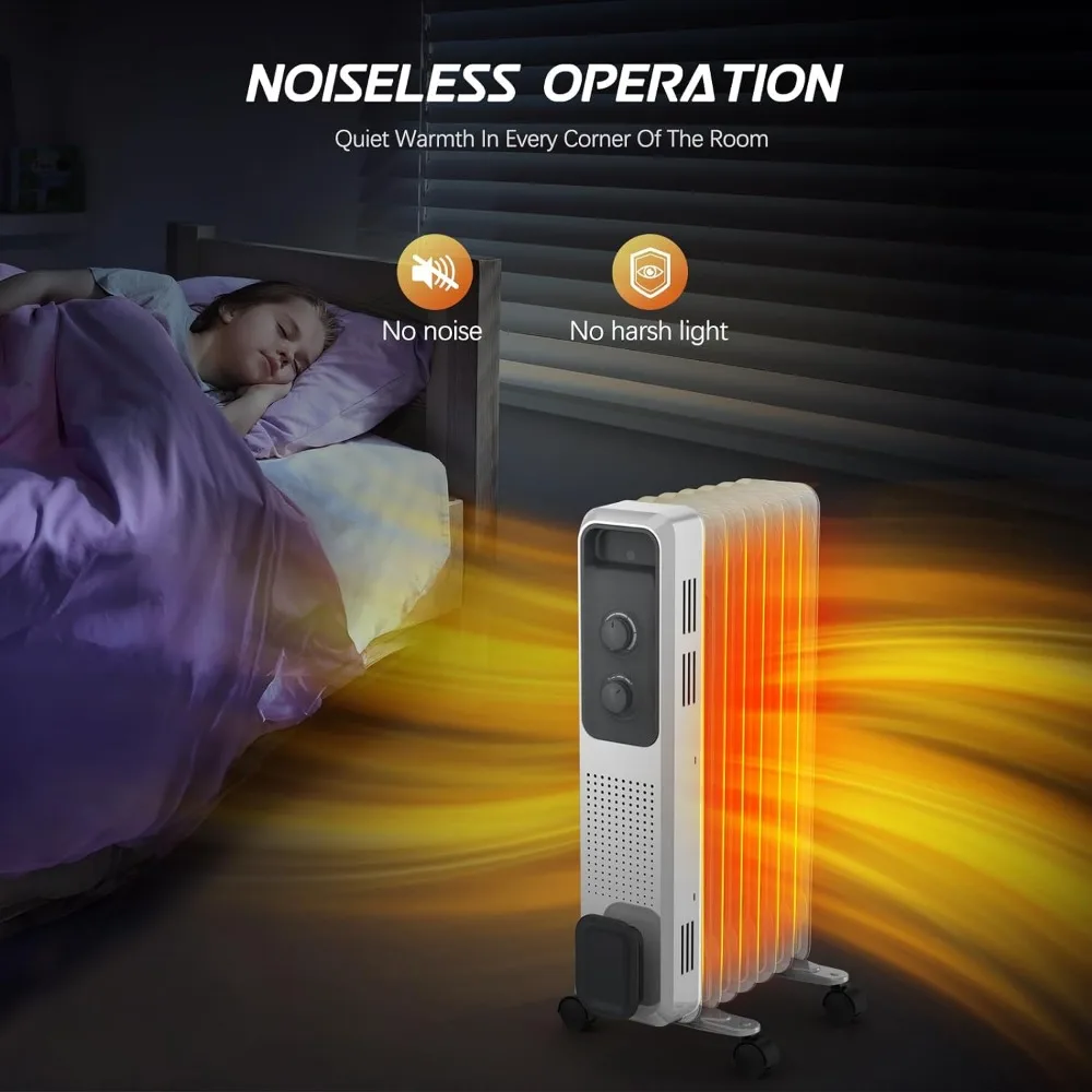 Oil Filled Radiator Heater, 1500W Electric Radiant Heaters for Indoor Use With 3 Heat Settings,Radiator Heater