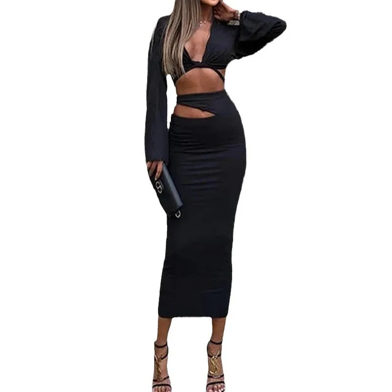 2025 novedad de verano Color sólido escotado cuello en V Sexy ahuecado ceñido al cuerpo Vestido Sexys 2025 Vestido de verano Vestido de fiesta para mujer