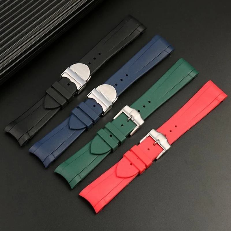 22mm Curved End Rubber Watch Strap for Tudor Rudder Biwan Bronze Small Copper Flower Red Flower Watchband Waterproof Watch Strap