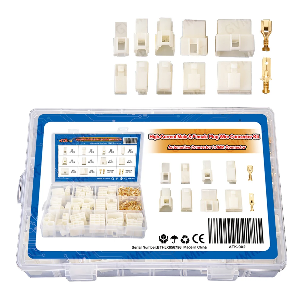 6.3 mm 1Px4 2Px4 1‑6Pin Automotive Quick‑Disconnect Connector Kit with Male & Female Housings and Brass Crimp Terminals 3Px4