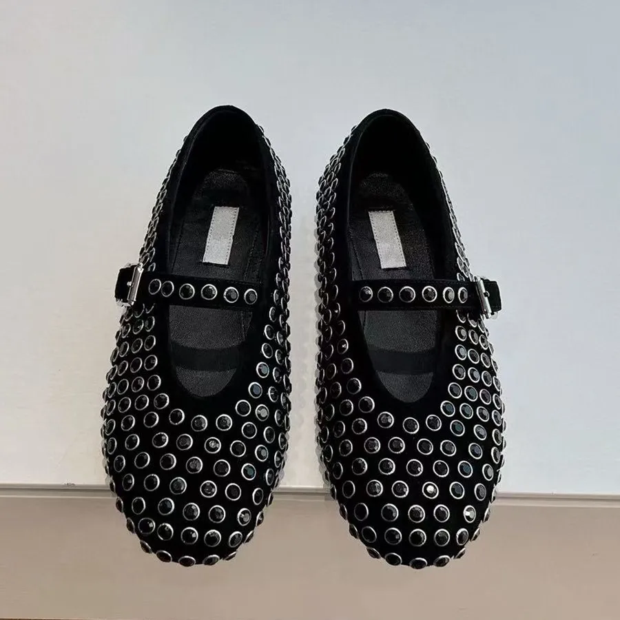 

2026 genuine leather rivet Mary Jane shoes spring new retro French ballet flat sole single shoes women's shoes
