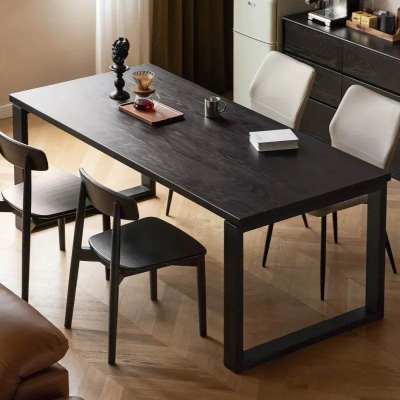 Nordic all solid wood dining table, ash wood wabi, log home dining table, rectangular office, black desk