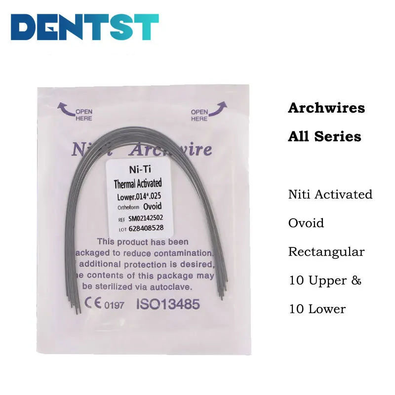 

Dentst 20pcs/2bags Dental Orthodontic Thermal Active Niti Archwires Mounted Bracket Braces Ovoid Rectangular (10 Upper+10 Lower）