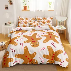 Cartoon Christmas Bedding Sets Gingerbread Man Duvet Cover Set Modern Fashion Home Textiles Floral Bed Linen For Dropshipping
