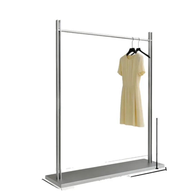 

Stainless steel floor hanger clothing store display rack with plate middle island rack