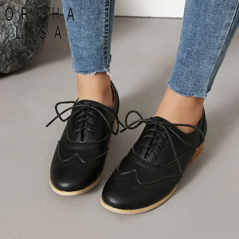 

ORCHA LISA: Модные женские туфли без каблука с круглым носком, на шнуровке, дышащие, мягкие, повседневные, большие размеры 41, 42, 43. Мягкая обувь ручной работы.